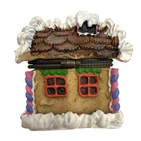 Ceramic Hinged Gingerbread House Store Christmas Trinket Box Candy Cane 2.5” - Picture 3 of 6